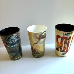 Vintage Movie Promo Cups Set of 3: Jurassic World, Deadpool, Star Wars